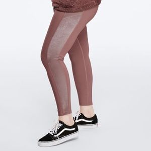 PINK HIGH WAIST FLEECE LINED VELVET TRIM LEGGING